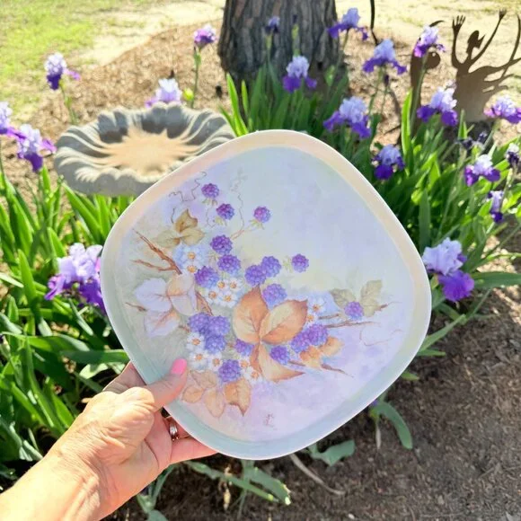 OOAK Hand painted signed Porcelain tray with blackberries vintage - Picture 5 of 10